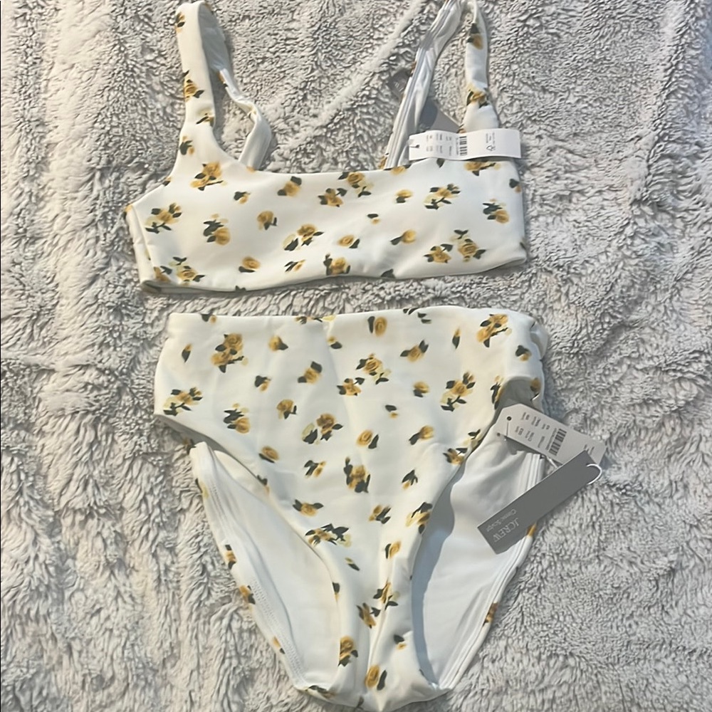 J. Crew White and Yellow Bikini Modern Minimalist Swimwear